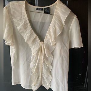Cream Flutter Sleeve Ruffled Blouse
